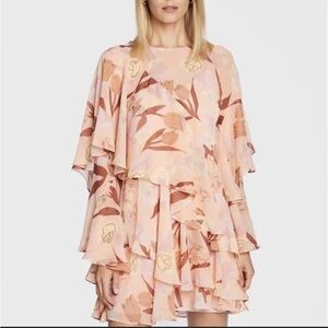 New Ted Baker floral Pegaia Ruffle Tiered Mini Dress w Slip Kimono Sleeve size 2
